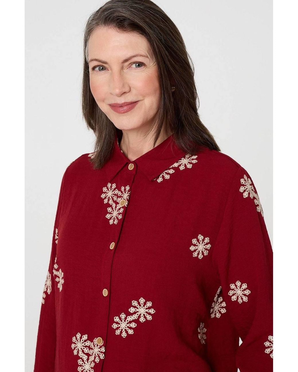Izabel London Snowflake Embroidered Long Sleeve Shirt