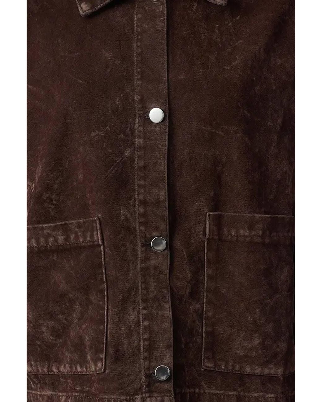 WOVCOR Brown Washed Collared Button Front Utility Jacket