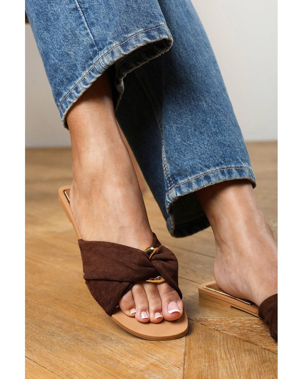 Where's That From Blue 'Bellar' Flat Sliders With Knot Design Strap