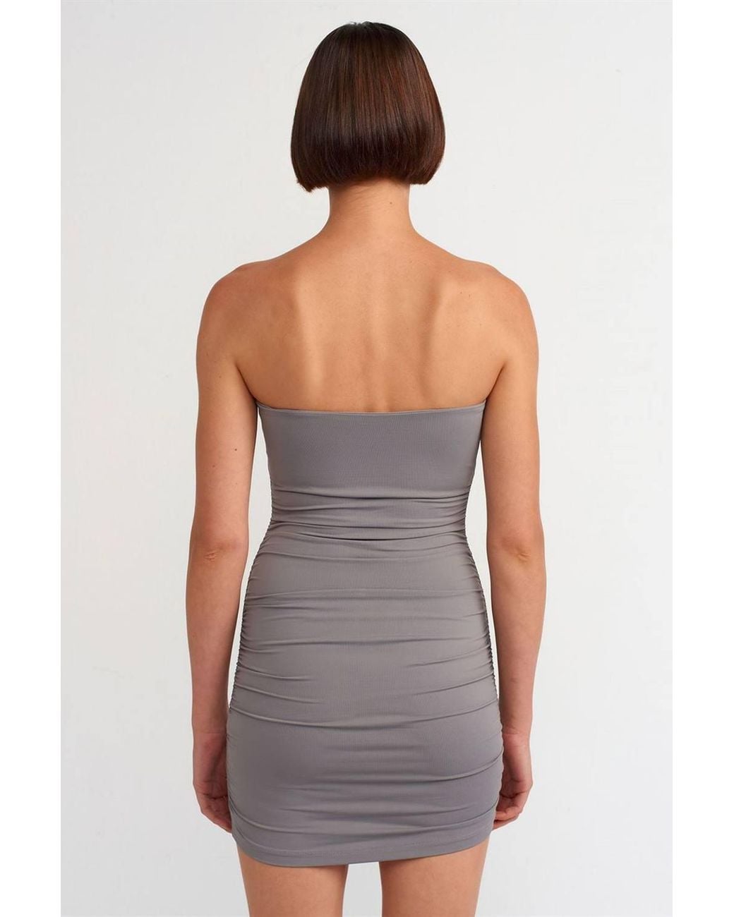 Dilvin Gray Strapless Bodycon Mini Dress