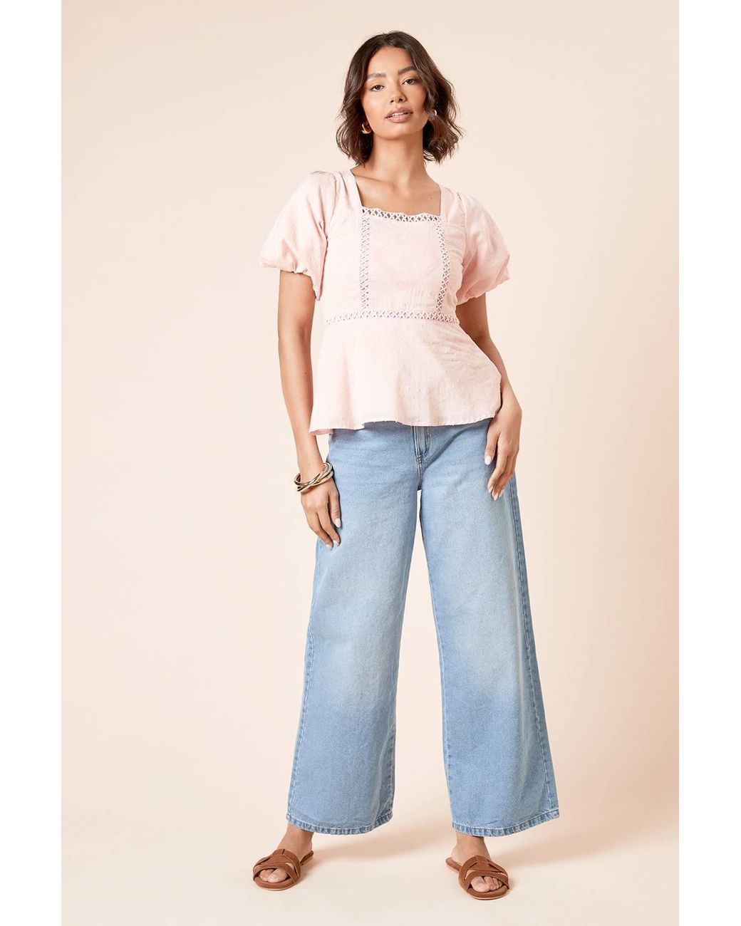 Dorothy Perkins Pink Embroidered Front Square Neck Top