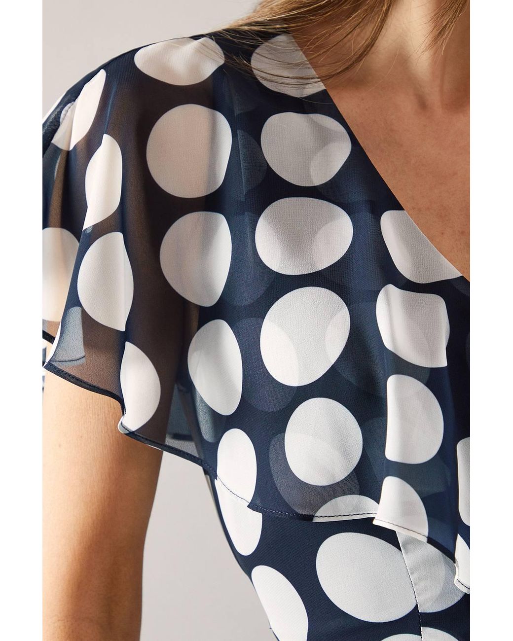 Wallis Blue Spot Border Cape Sleeve Midi Dress