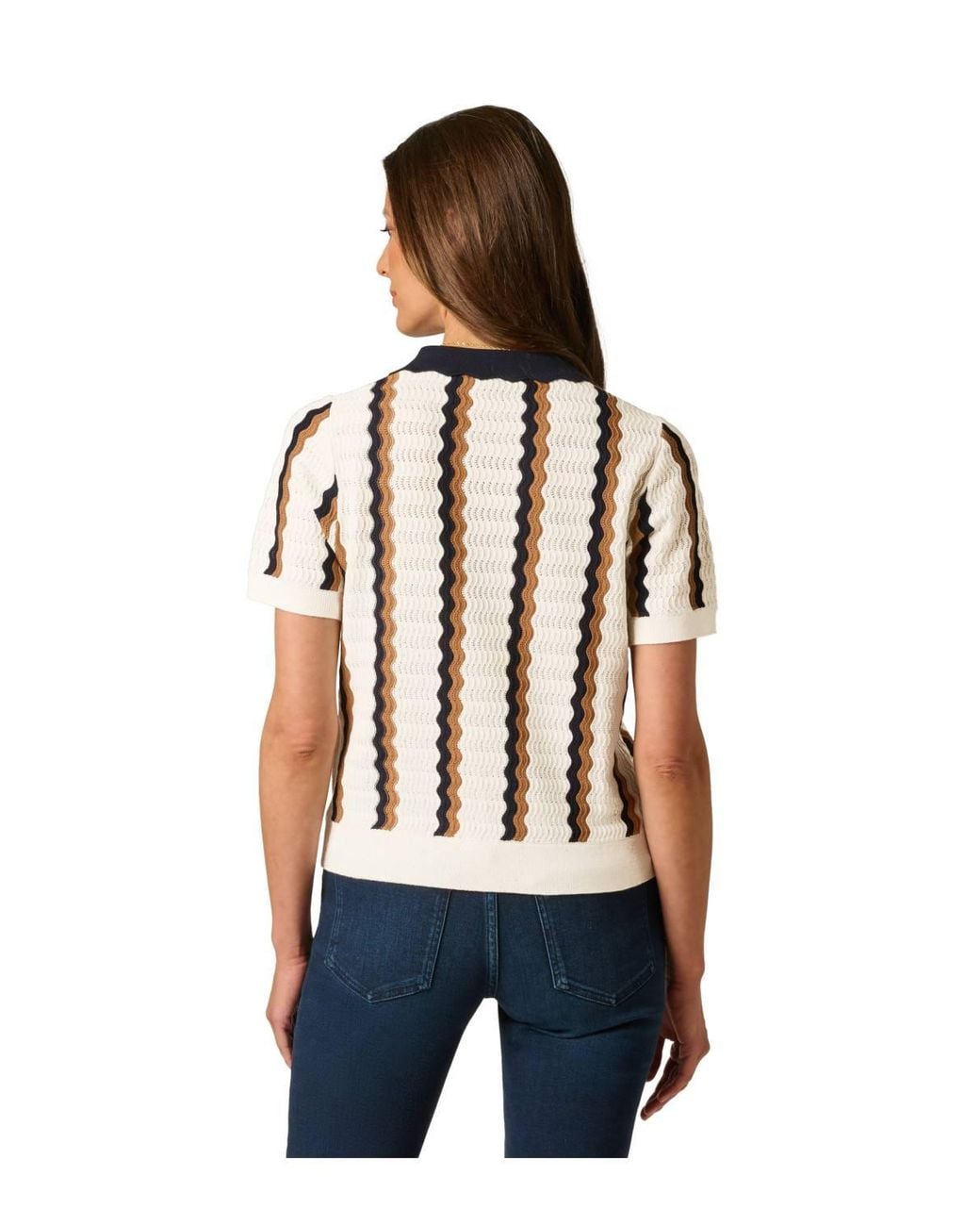 Adrianna Papell Blue Wavy Pointelle Sweater