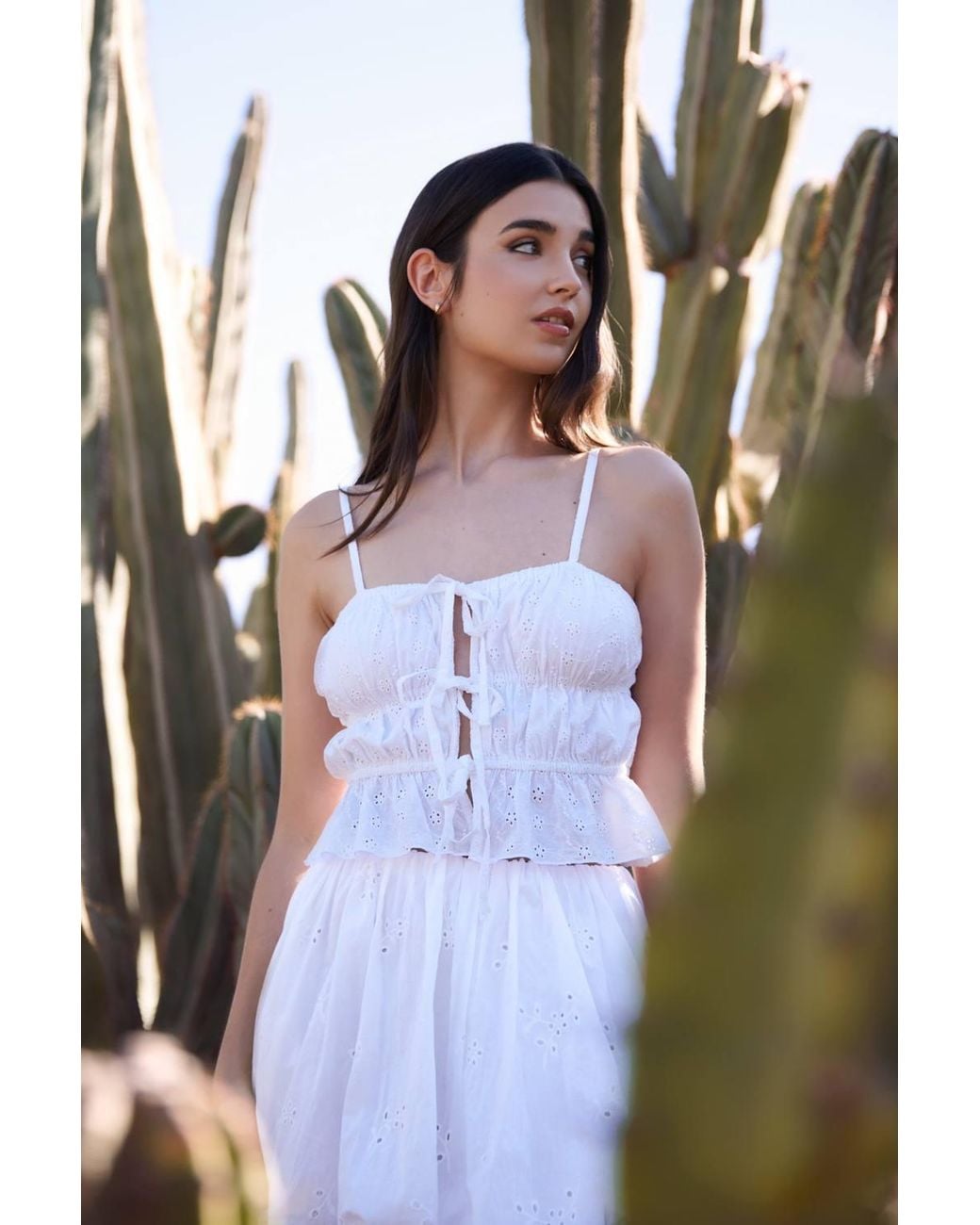 Pink Vanilla White Tie Front Broderie Cami Top