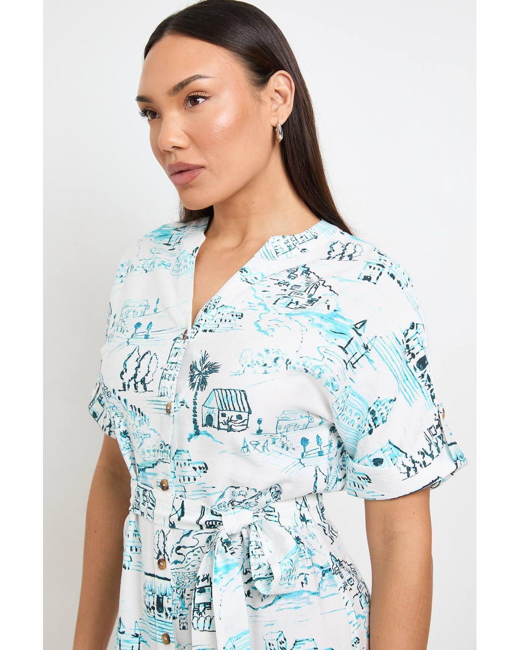 Wallis Blue Summer Roll Sleeve Midi Dress