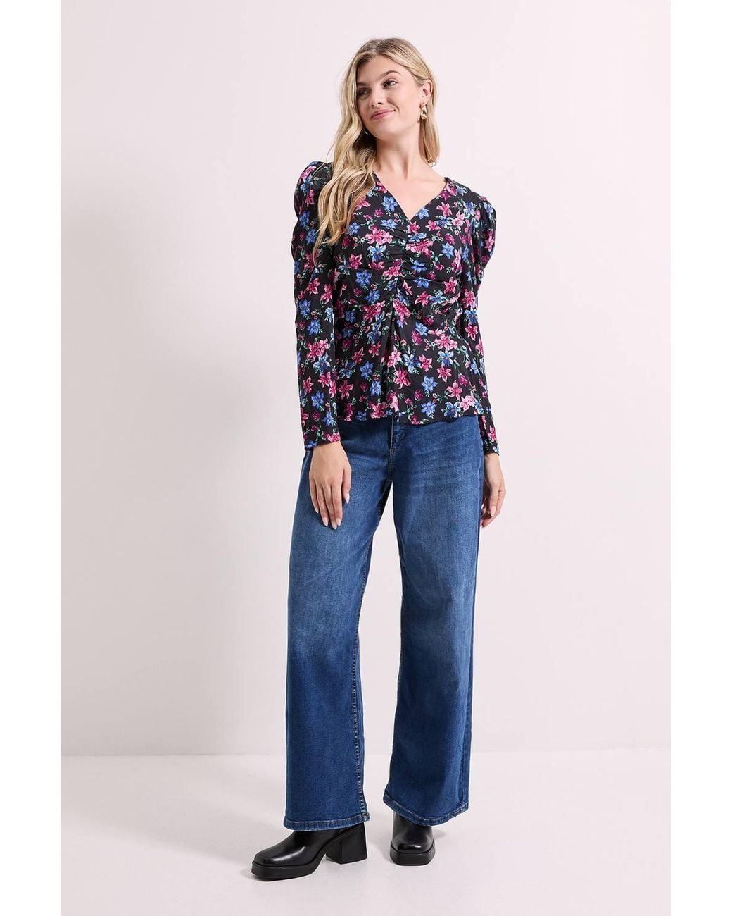Dorothy Perkins Blue Button Detail Printed Peplum Blouse