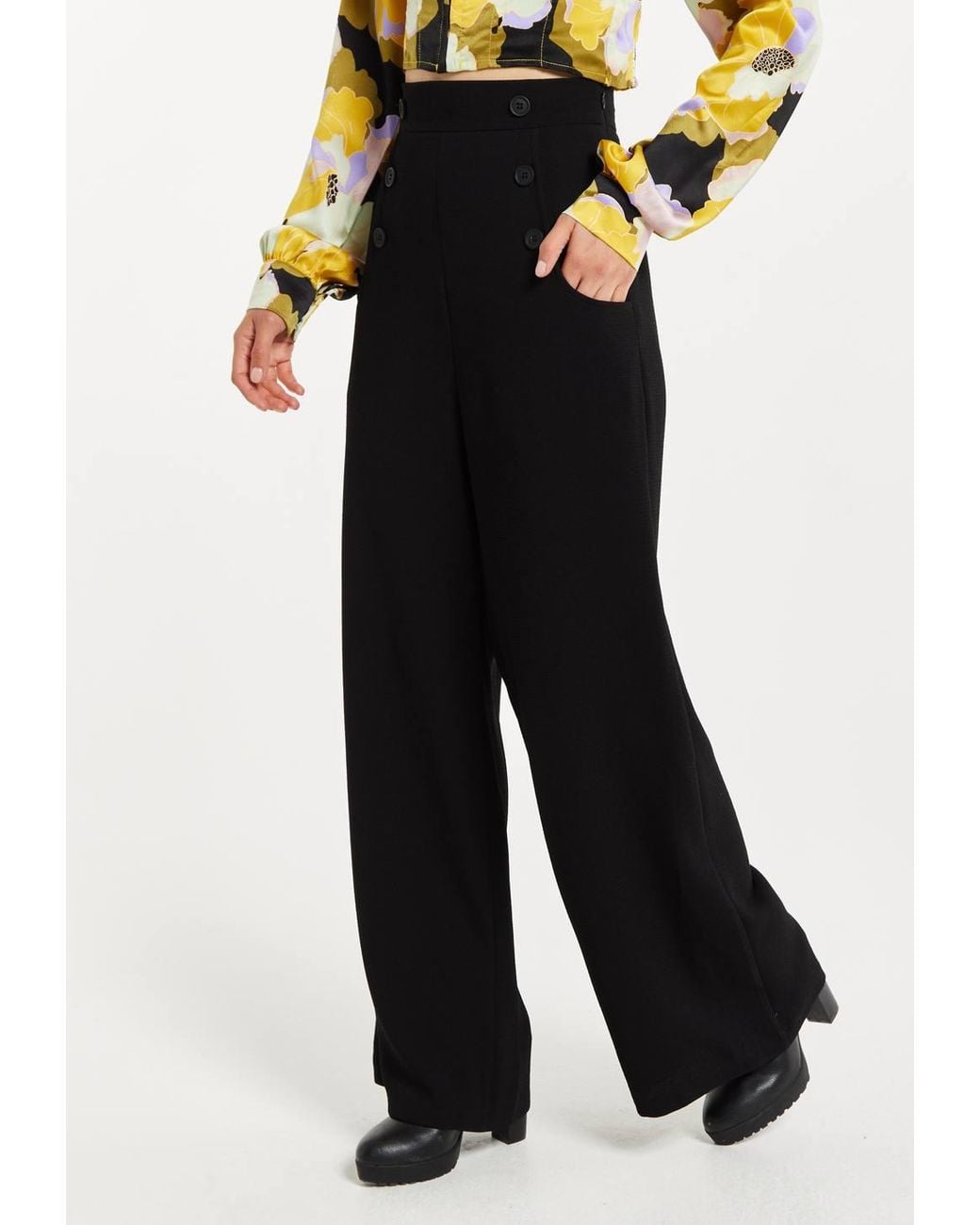 Liquorish Black Wide Leg Trousers
