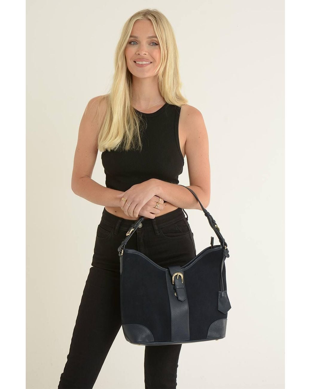 Ashwood Leather Blue 'Tesoro Toscano' Top Zip Soft Suede Leather Shoulder Bag
