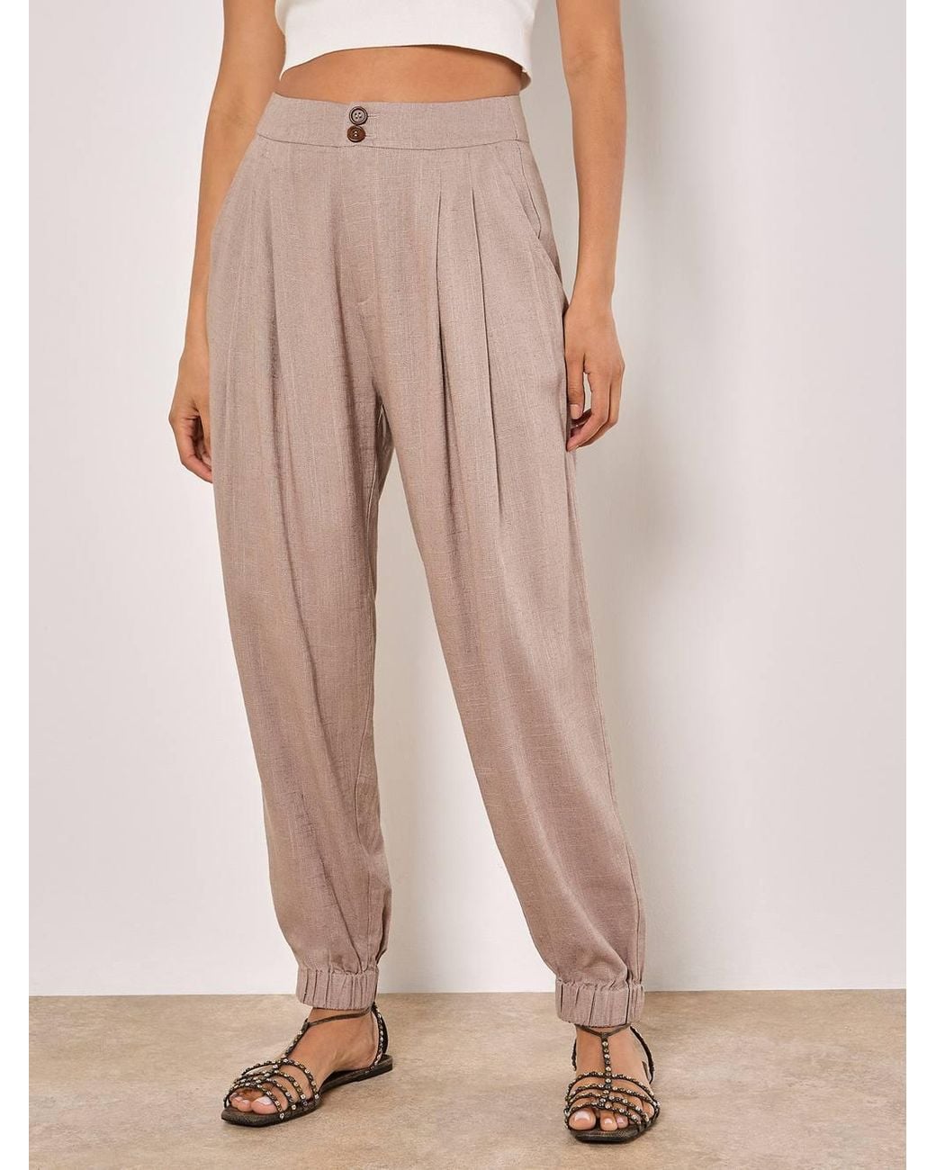 Apricot Pink Linen Blend Woven Joggers