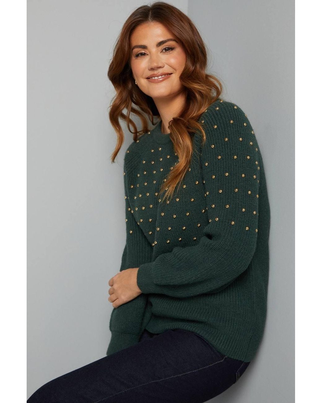 Wallis Green Stud Embellished Sweater
