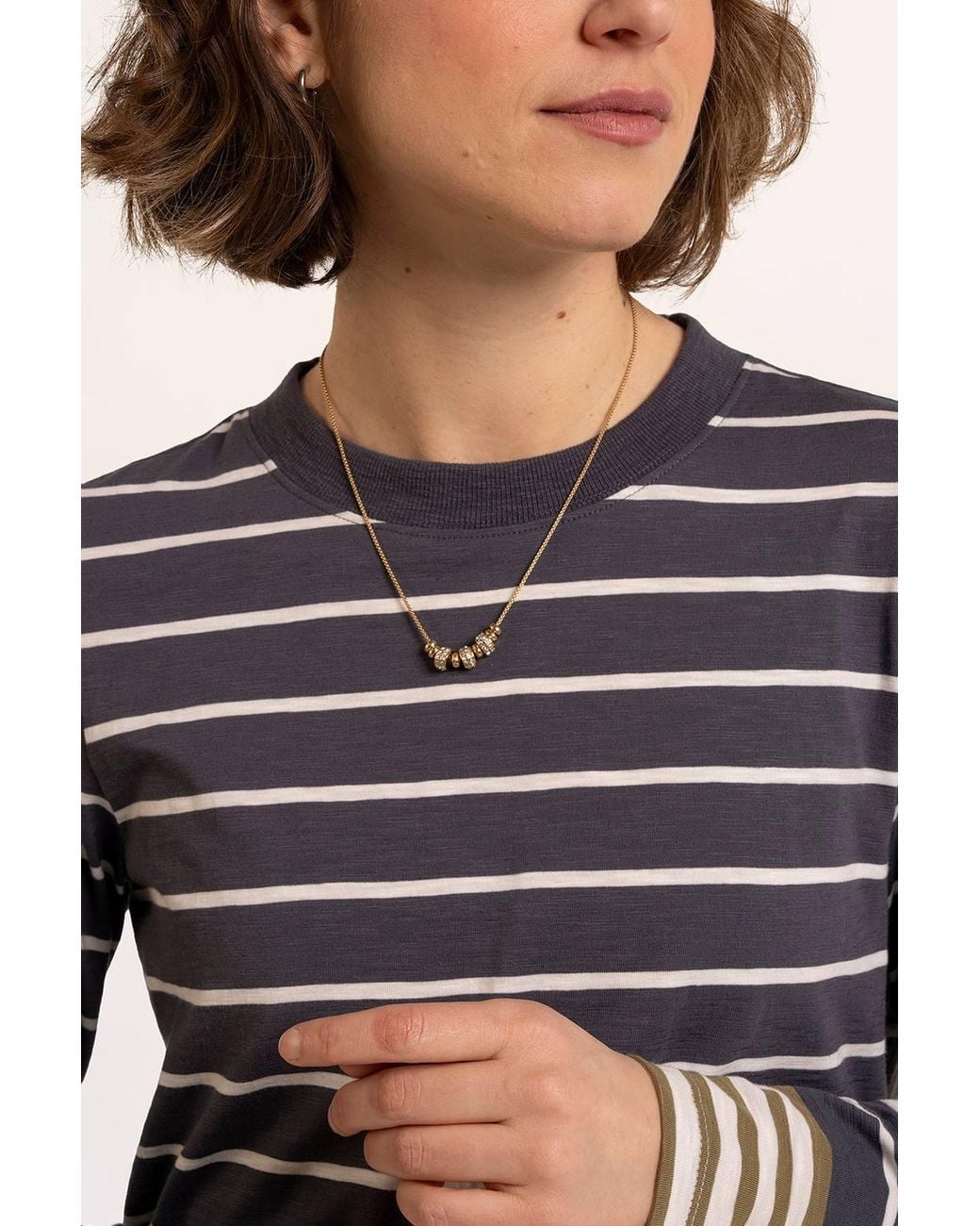 Brakeburn Blue Exbury Cuff Detail Stripe Long Sleeve T-Shirt