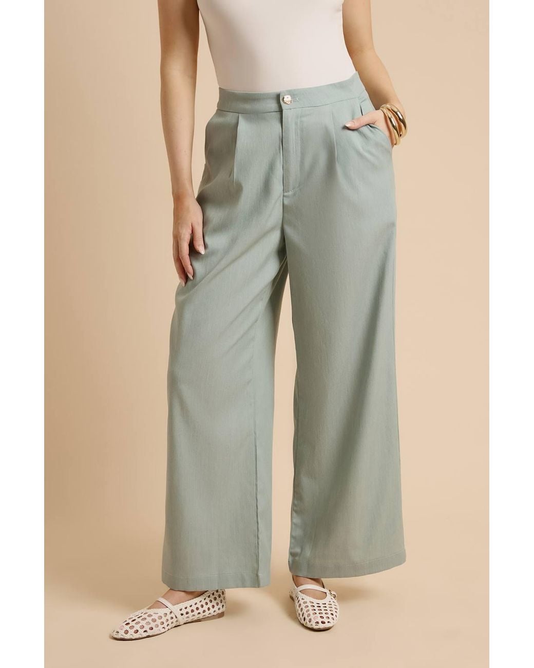 Dorothy Perkins Green Pleat Front Wide Leg Trouser