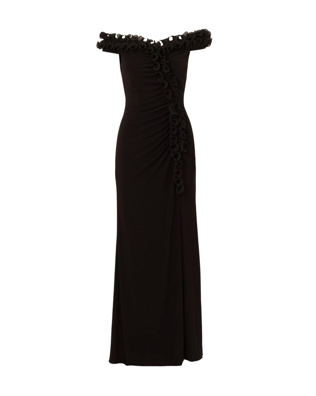 Adrianna Papell Black Jersey Ruffle Trim Gown Dress