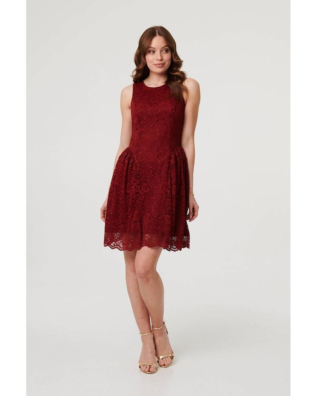 Izabel London Red Lace Layer Sleeveless Short Skater Dress