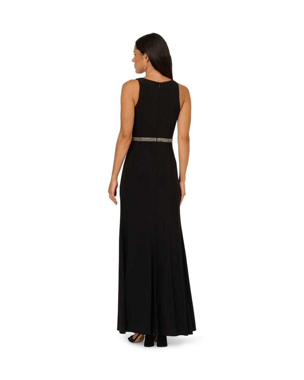 Adrianna Papell Black Draped Jersey Gown Dress
