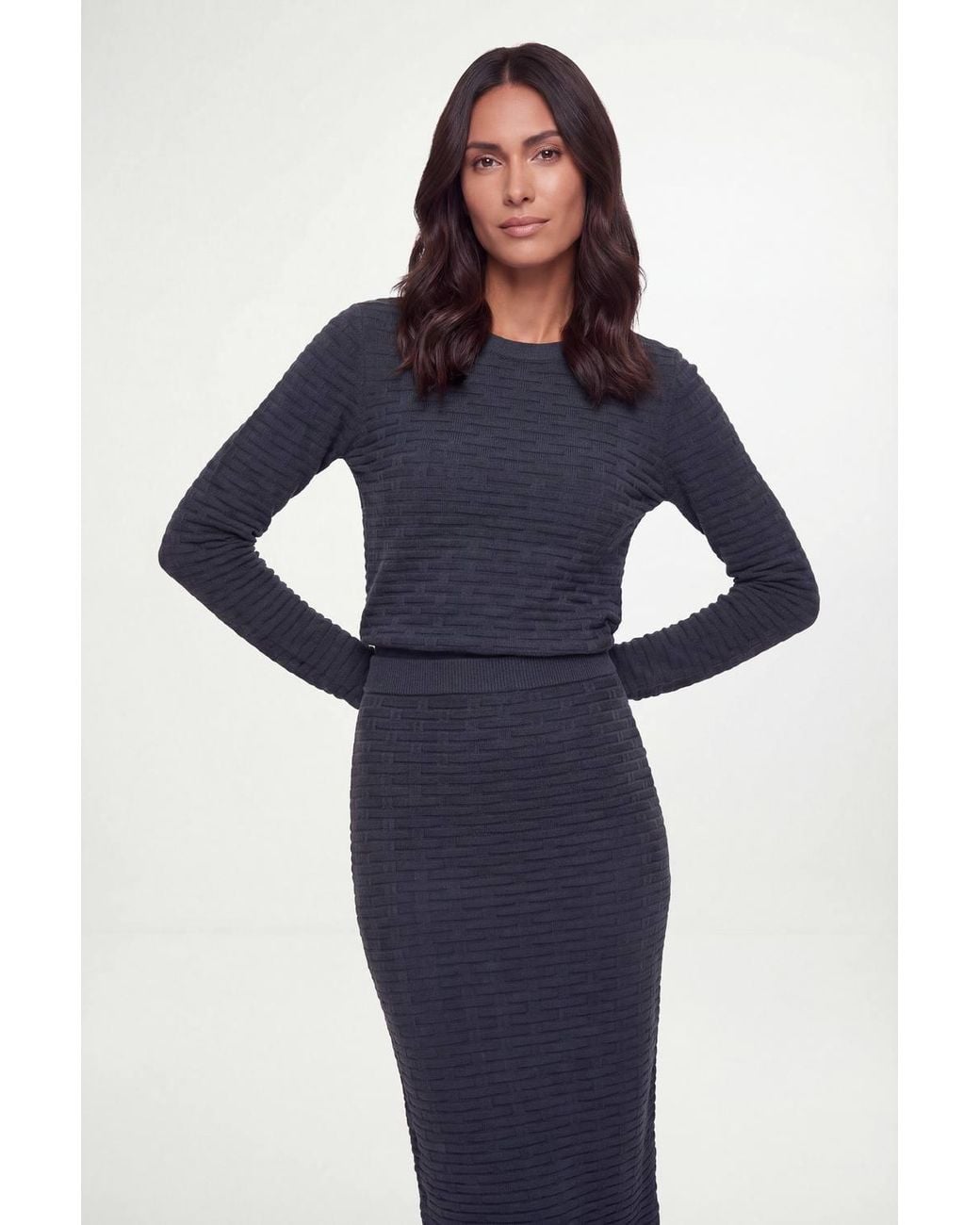 Wallis Blue Pointelle Midi Knitted Skirt