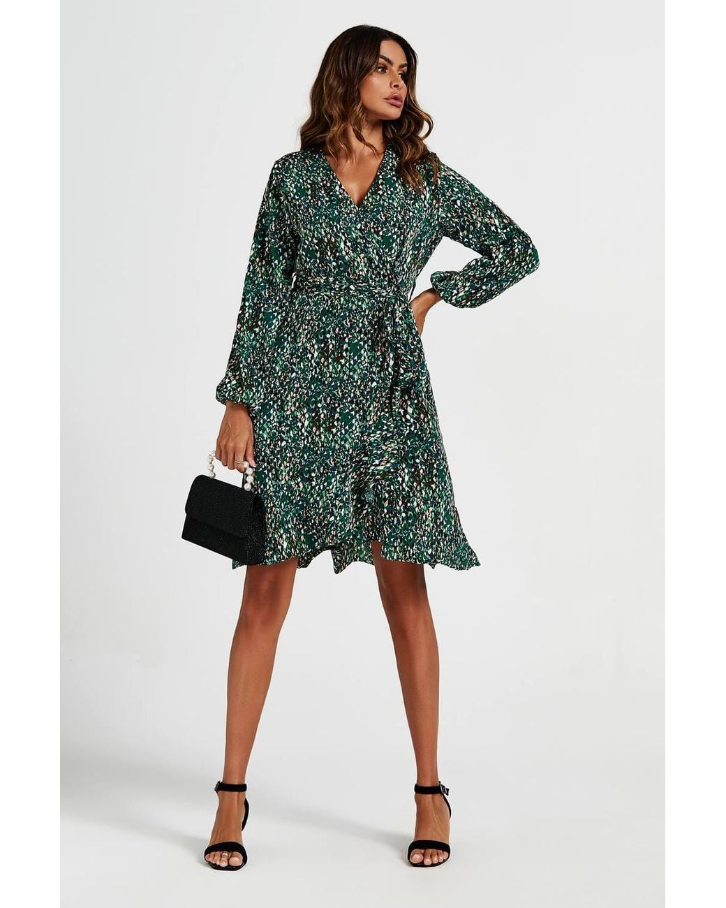 FS Collection Green Wrap Top Midi Dress