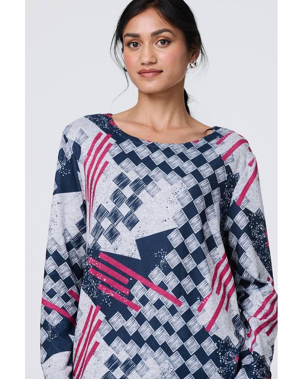 Izabel London Blue Geo Print Long Sleeve Tunic Top
