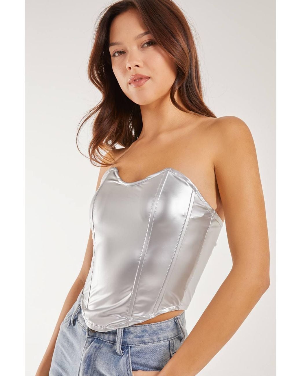 Pink Vanilla White Metallic Corset Top