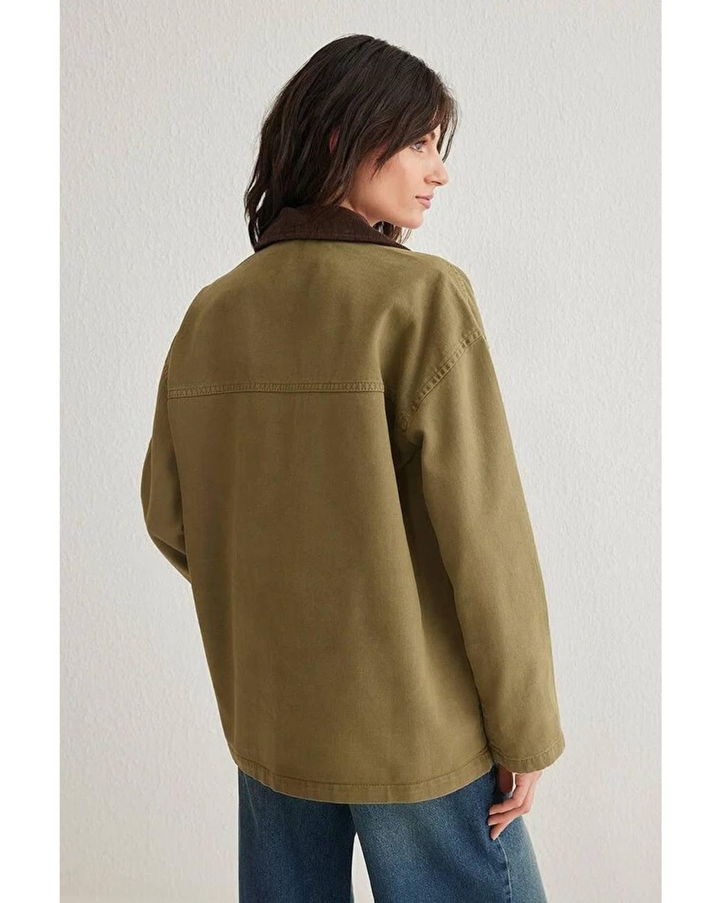 WOVCOR Brown Plain Collared Button Front Utility Jacket