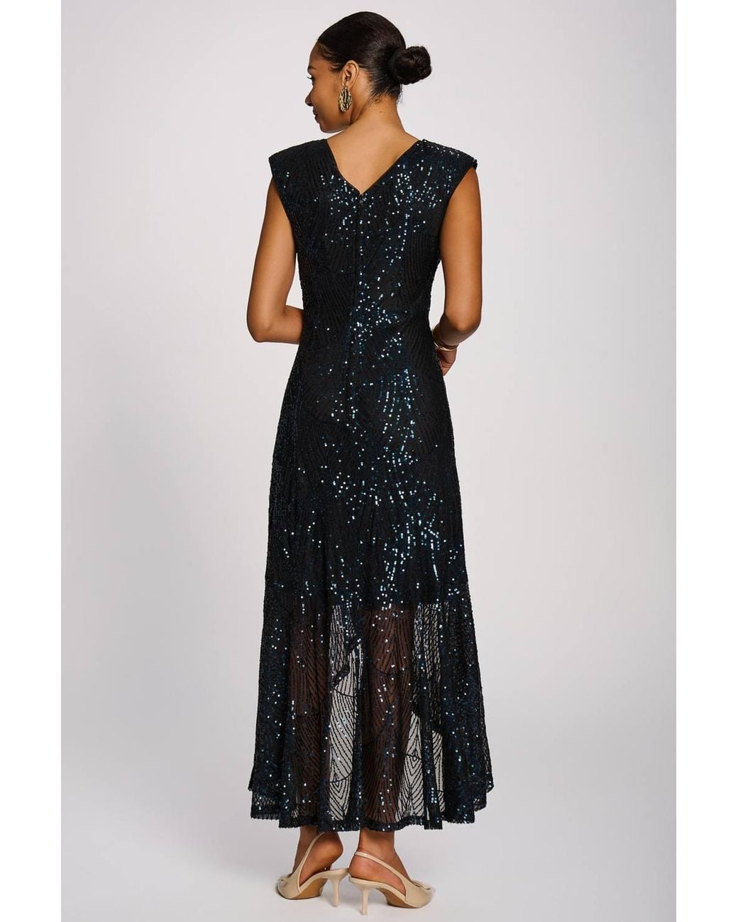 Jolie Moi Black Sequin V-Neck Maxi Dress