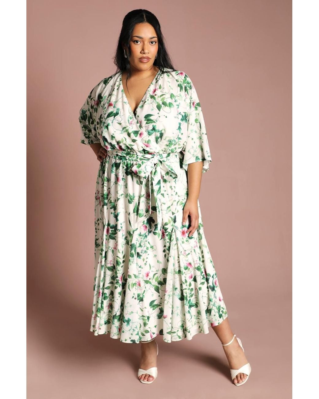 Coast Green Plus Wrap Midi Dress With Floral Print