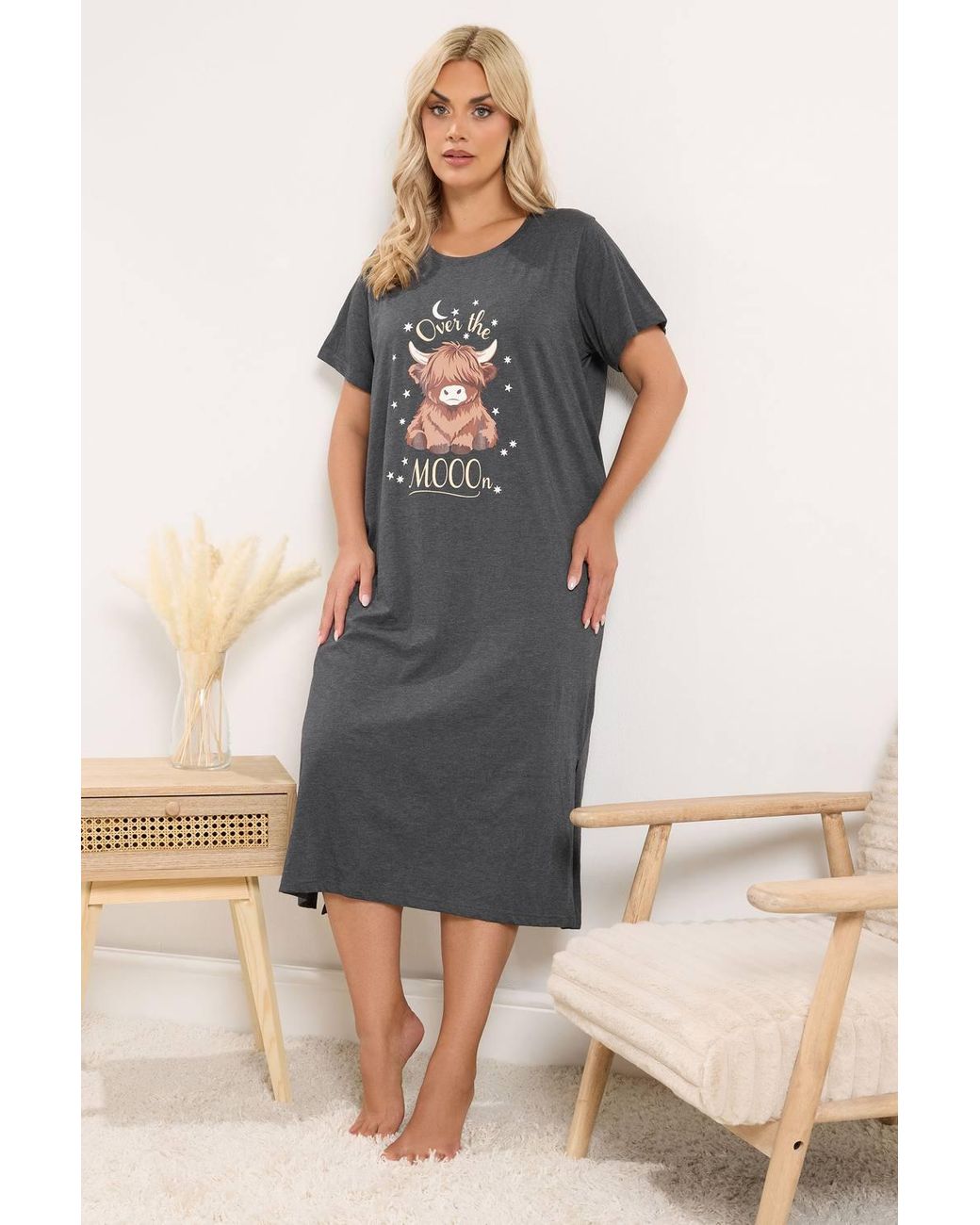 Yours Multicolor 2 Pack 'Over The Mooon' Highland Cow Midaxi Nightdresses