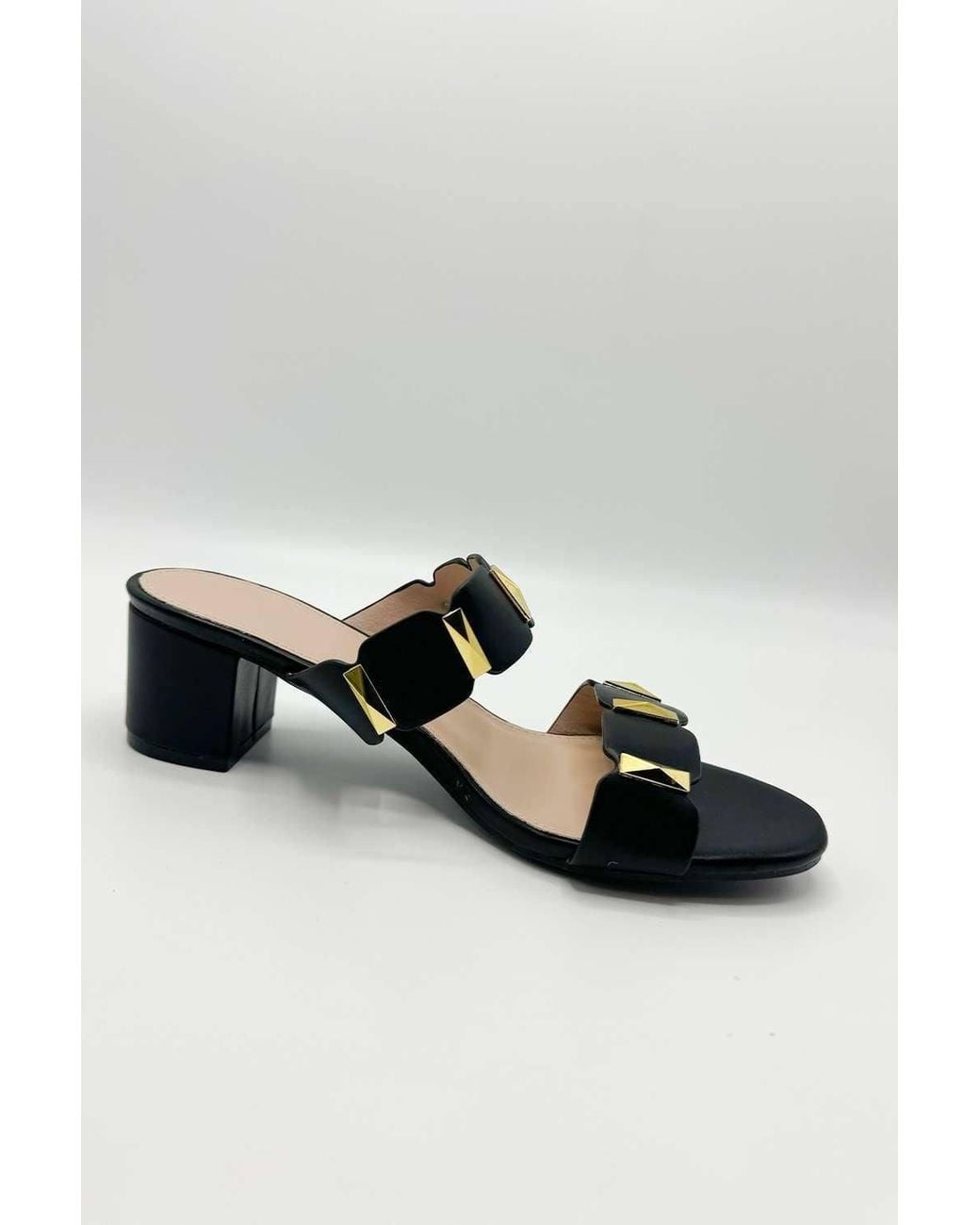 Miss Diva Black Kolee Stud Detail Block Heel Mules