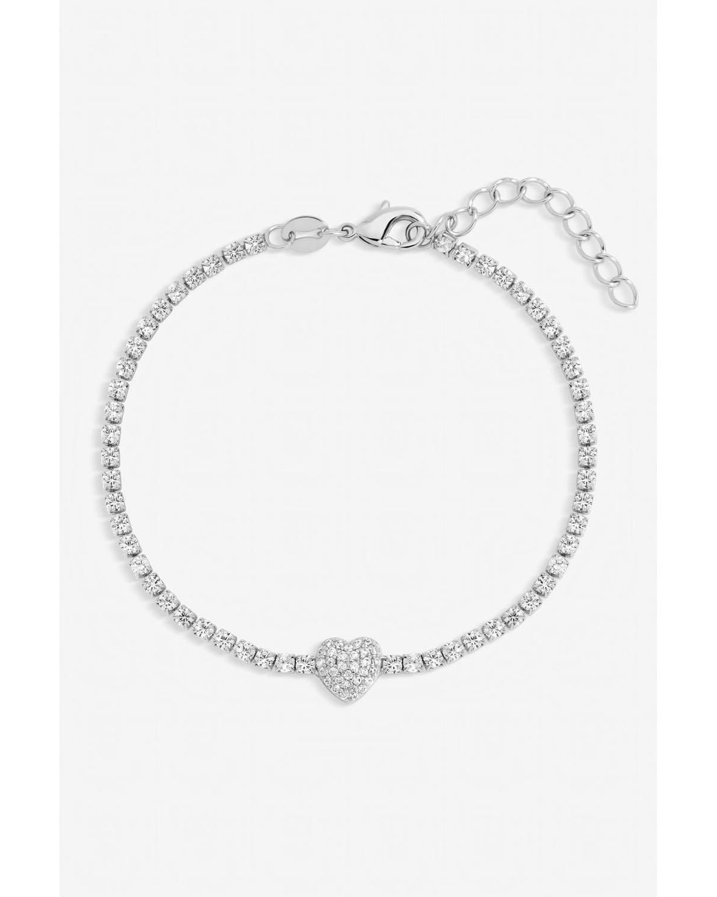 Jon Richard White Plated & Pave Heart Toggle Bracelet