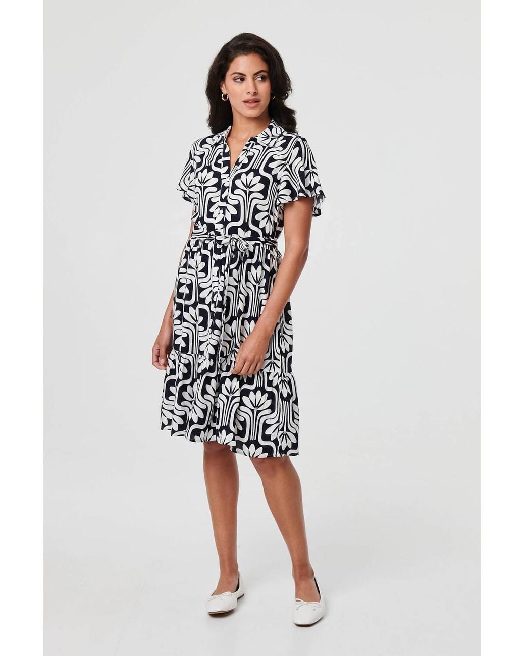 Izabel London Blue Printed Short Sleeve Mini Shirt Dress