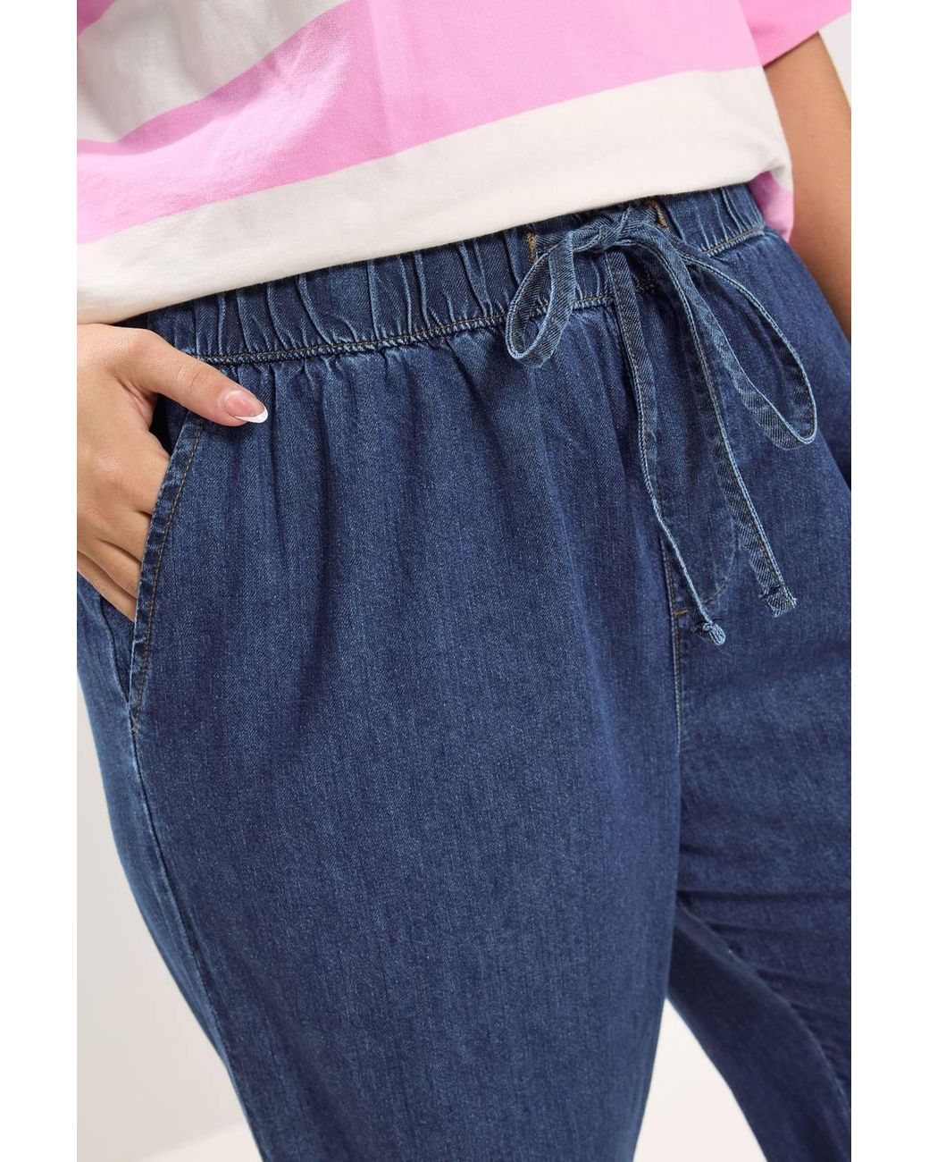 Yours Blue Pull On Wide Leg Jeans