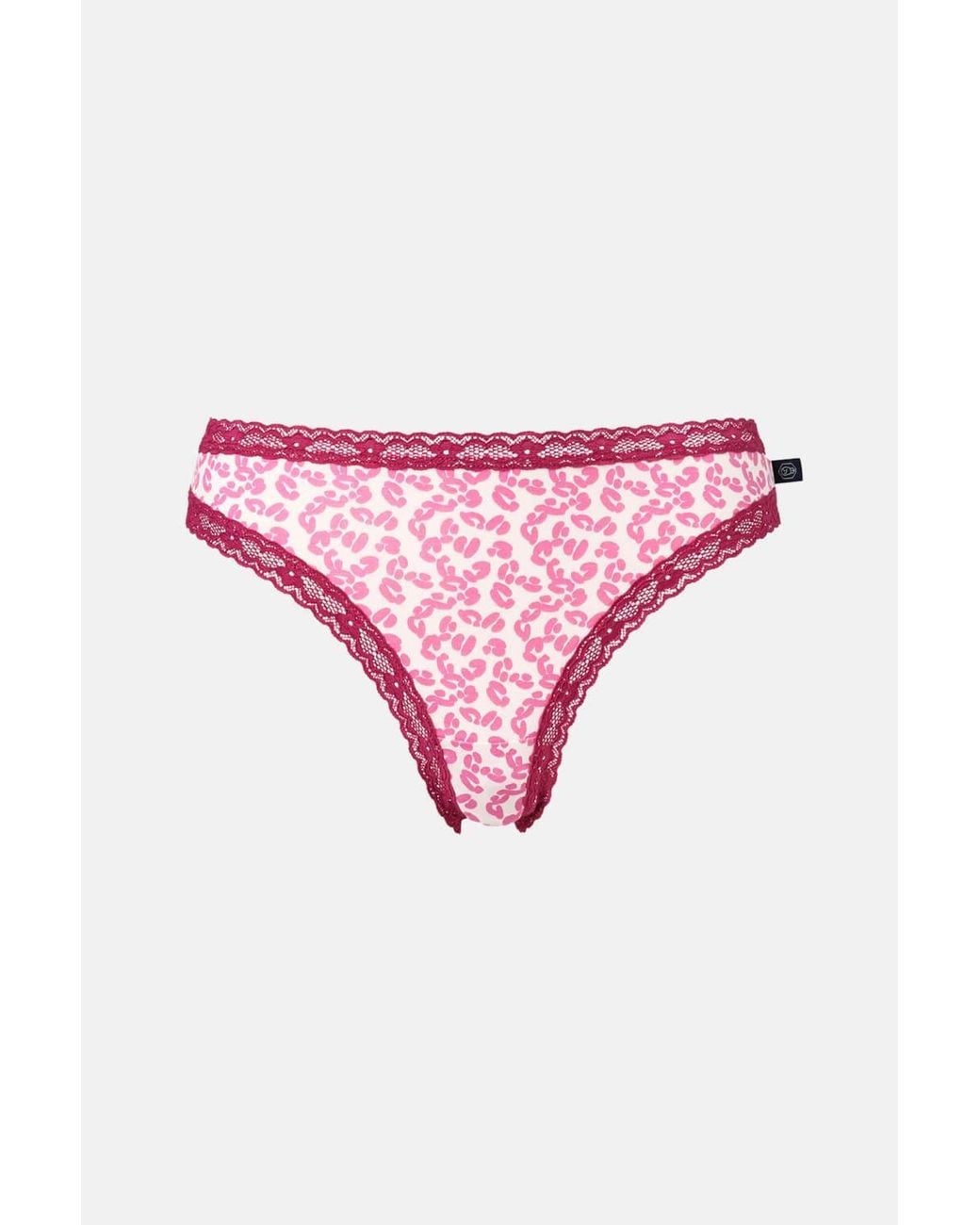 British Boxers Pink Pack Of Four "Leopard Rose" Bamboo Lace Thongs