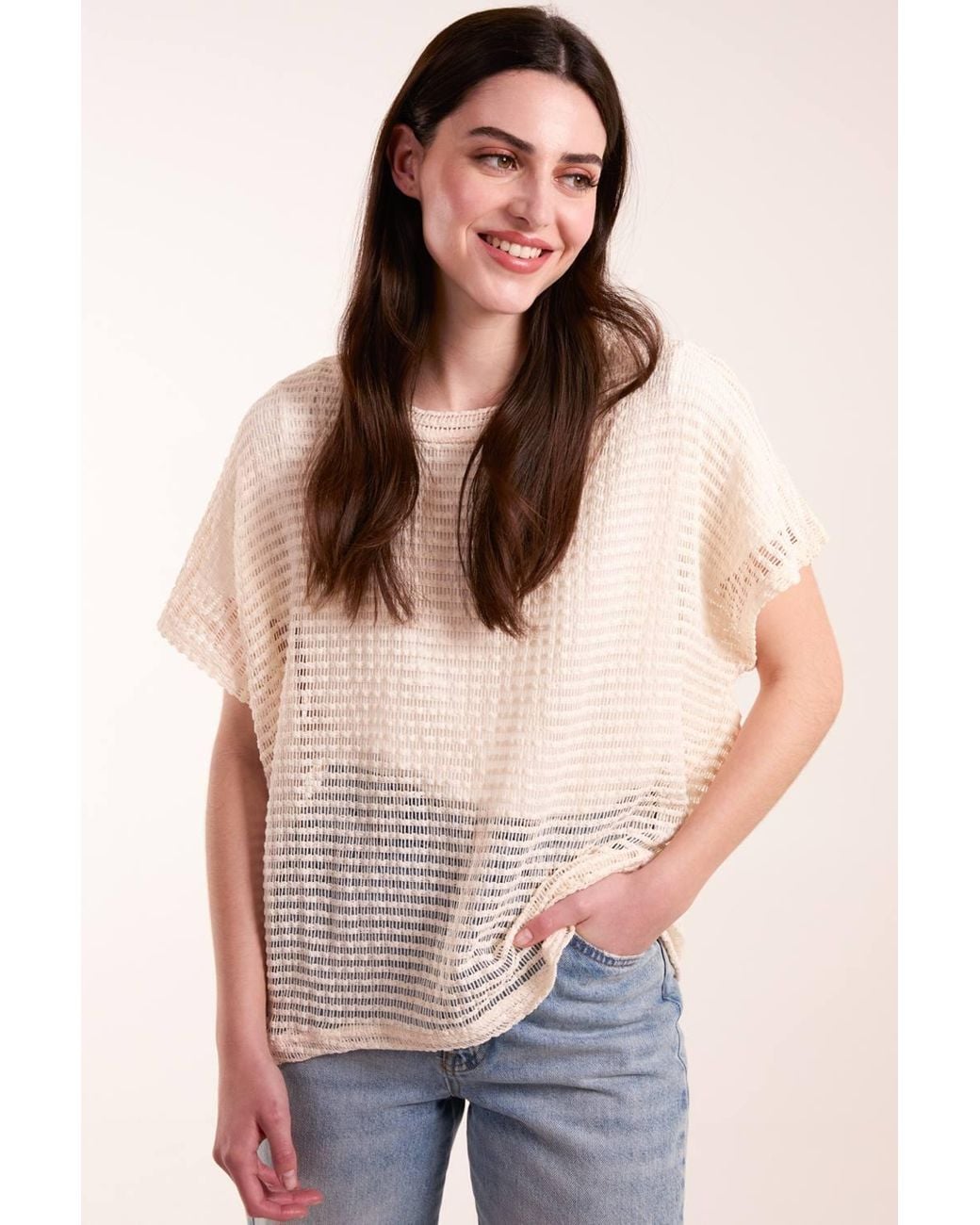 Blue Vanilla Natural Crochet Batwing Oversized Top