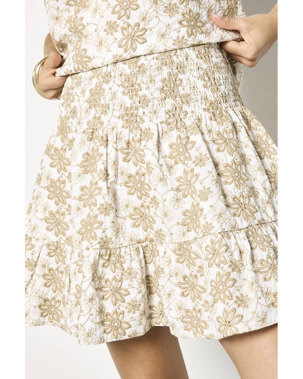 Apricot Natural Floral Embroidered Cotton Mini Skirt