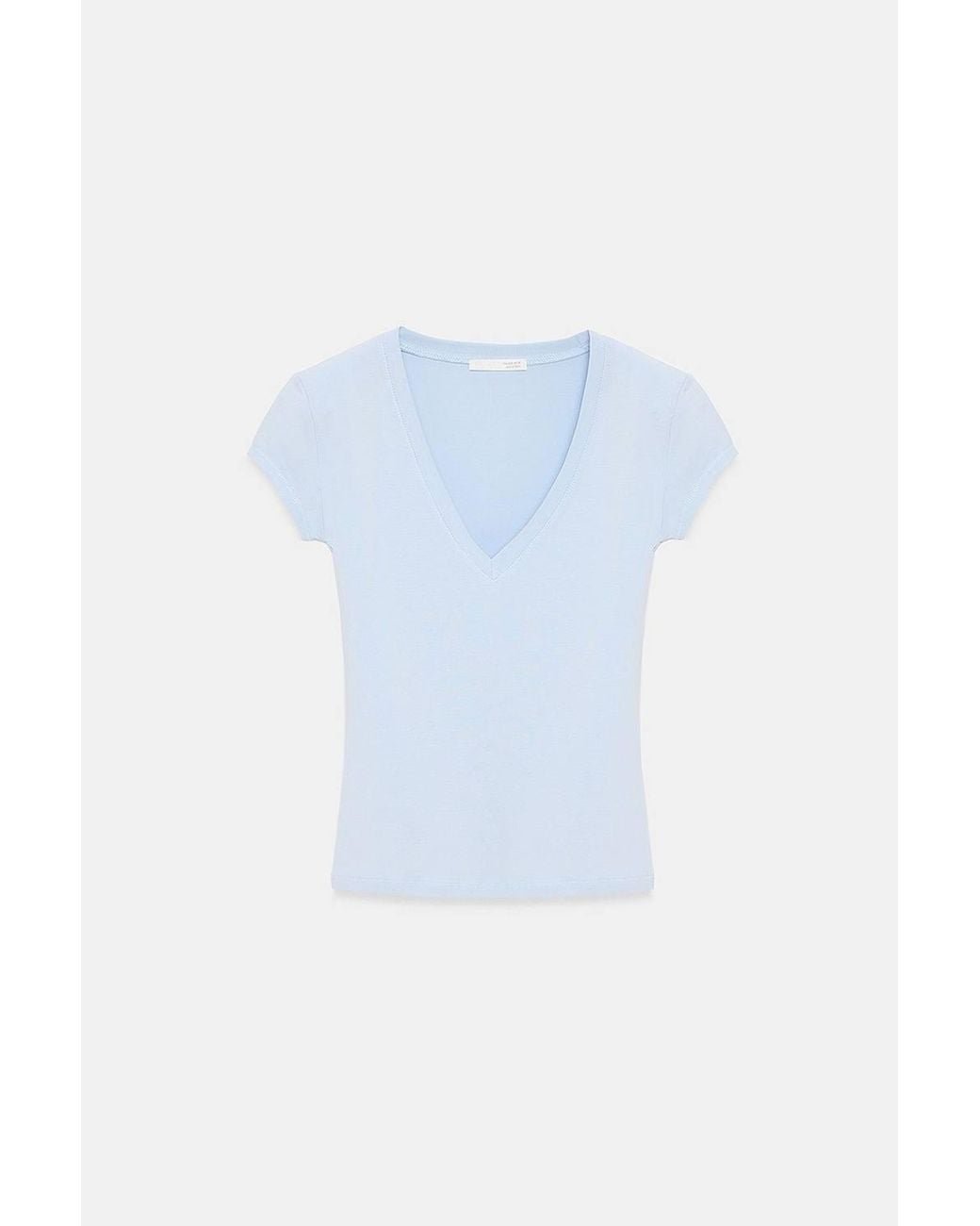 Dilvin White Slim Fit V-Neck Jersey Blouse
