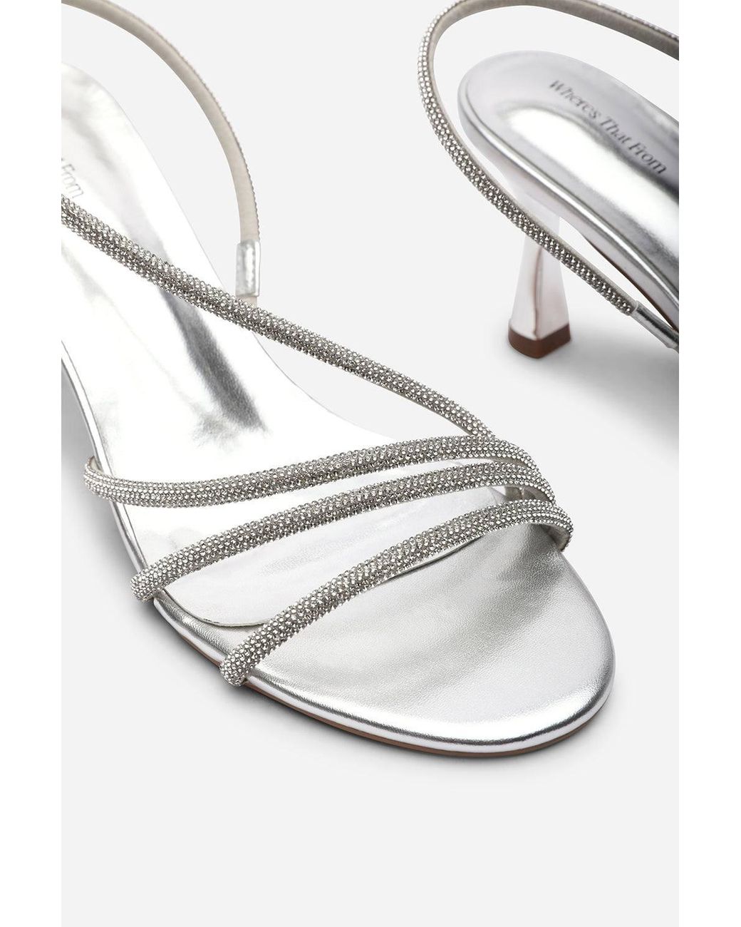 Where's That From Brown Gloria Diamante Strappy Low Heeled Sandals