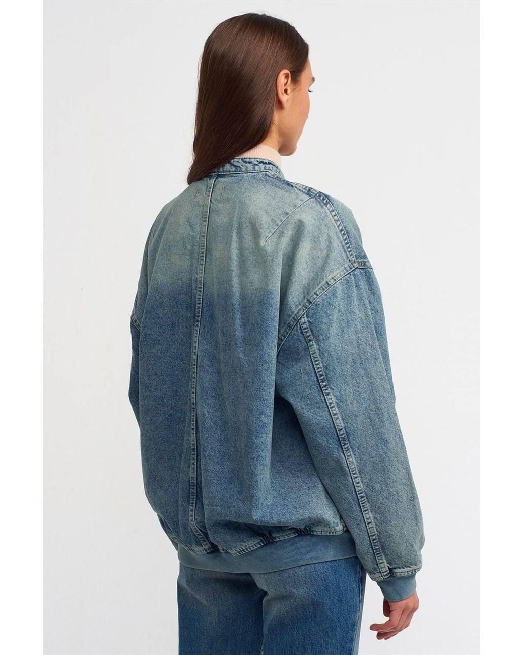 Dilvin Blue Oversized Bomber Jacket