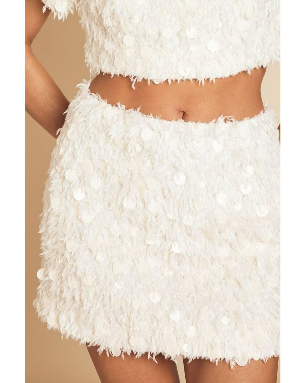 MissPap Natural Textured Fluffy Sequin Mix Crop Top