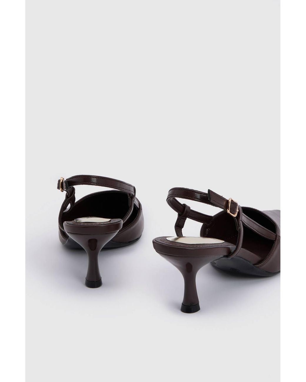 Dorothy Perkins Brown Luneth Kitten Heel Slingback Faux Leather Court Shoes