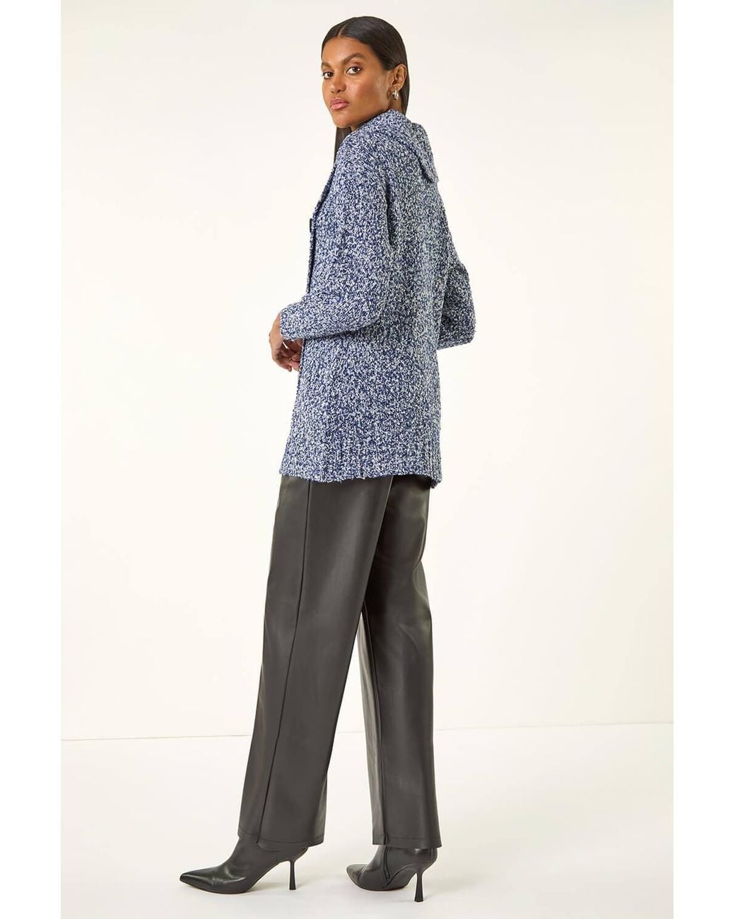 Roman Blue Roll Neck Button Detail Longline Jumper