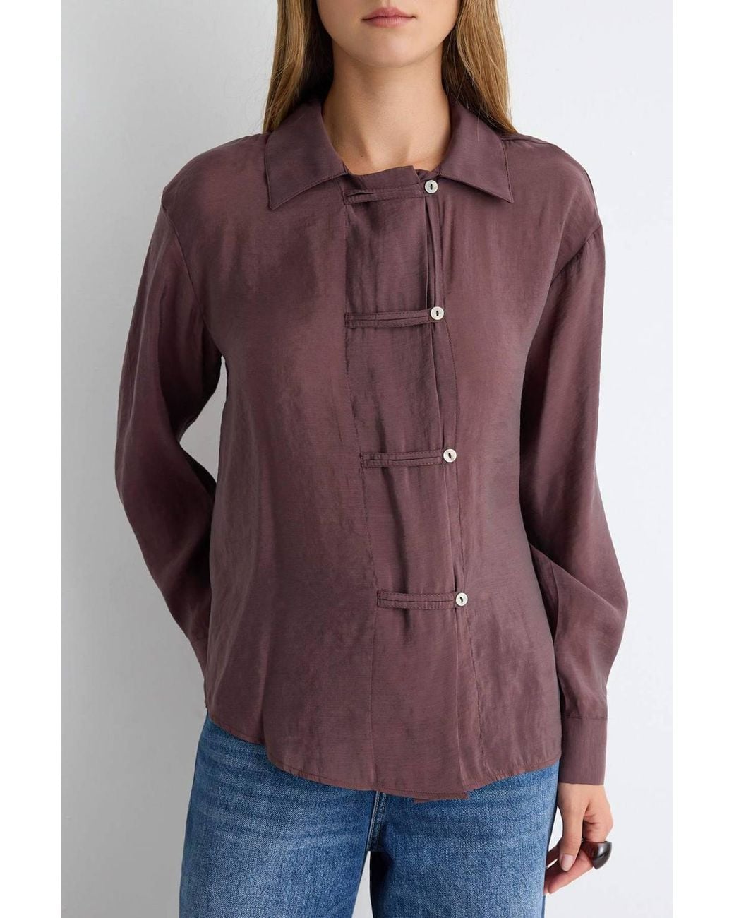WOVCOR Purple Relaxed Fit Long Sleeve Shirt W/ Tie Detail