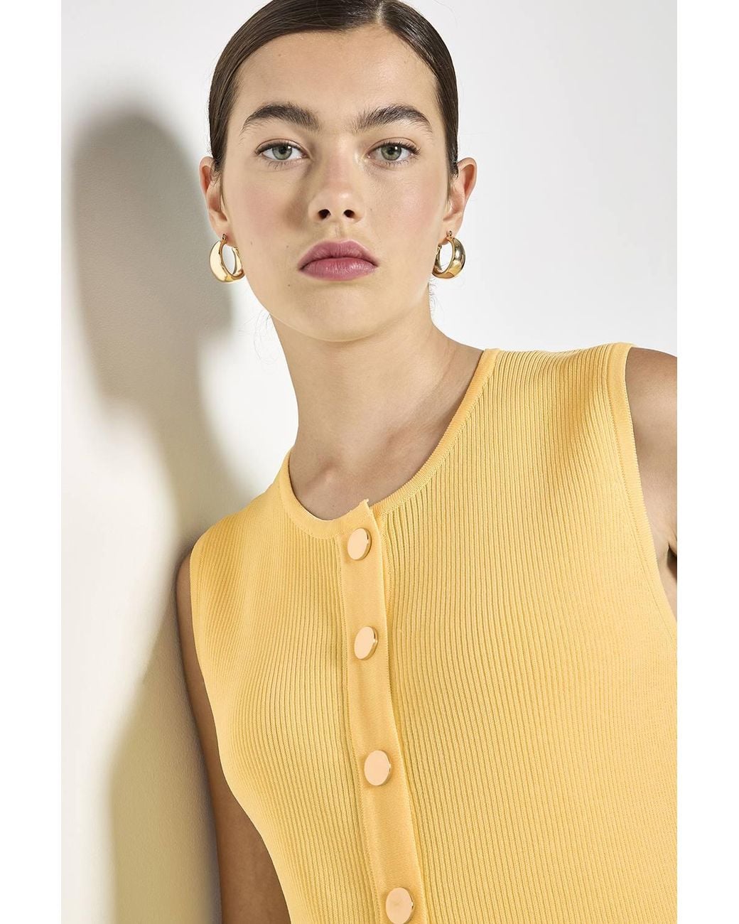 Apricot Yellow Ribbed Knit Waistcoat