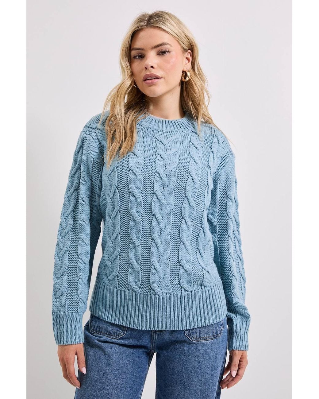 Dorothy Perkins Blue Cable Knit Crew Neck Sweater
