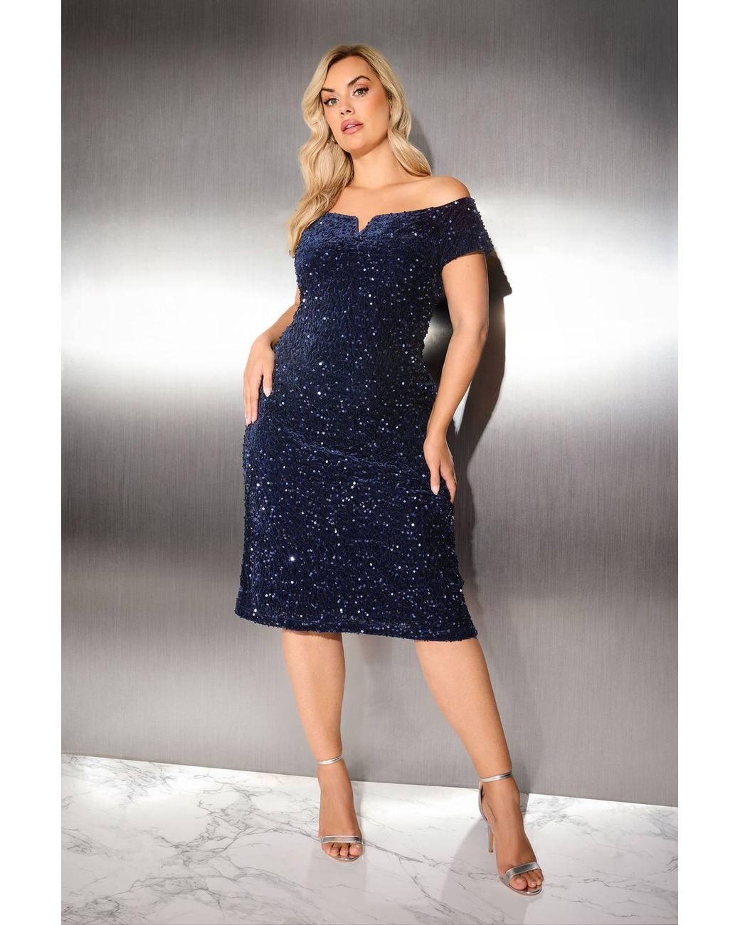 Yours Blue Sequin Velvet Dress