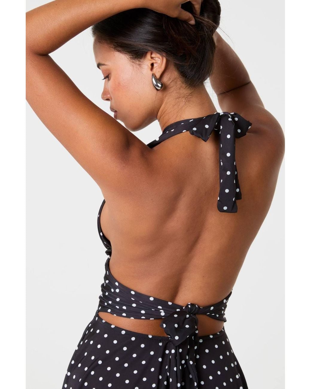 Pink Vanilla Black Polka Dot Slinky Halter Neck Dress