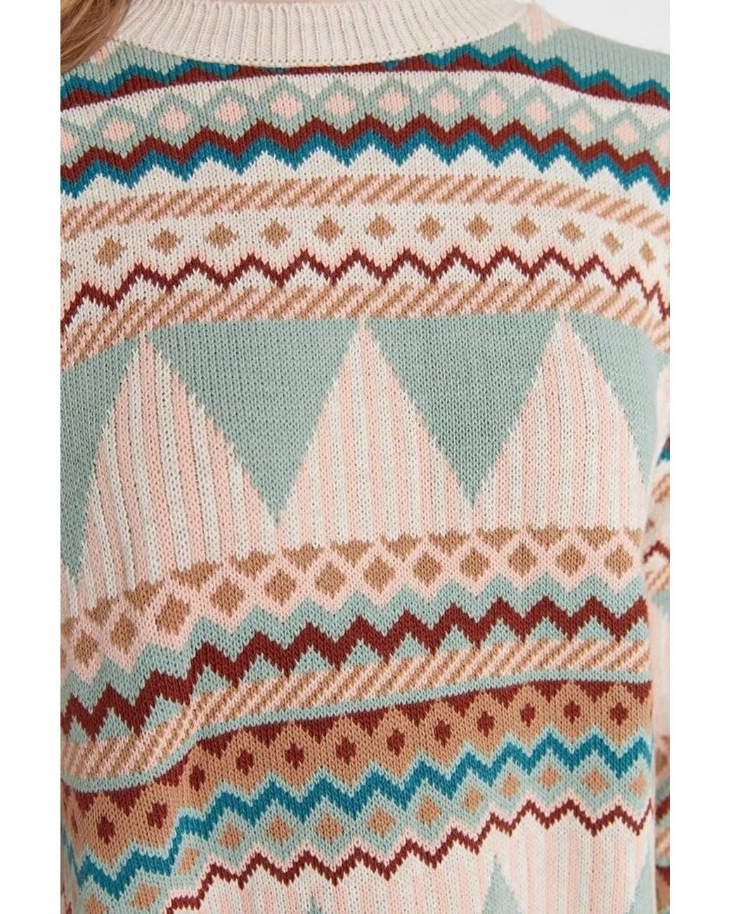 WOVCOR Gray Geo Pattern Crew Neck Knit Jumper
