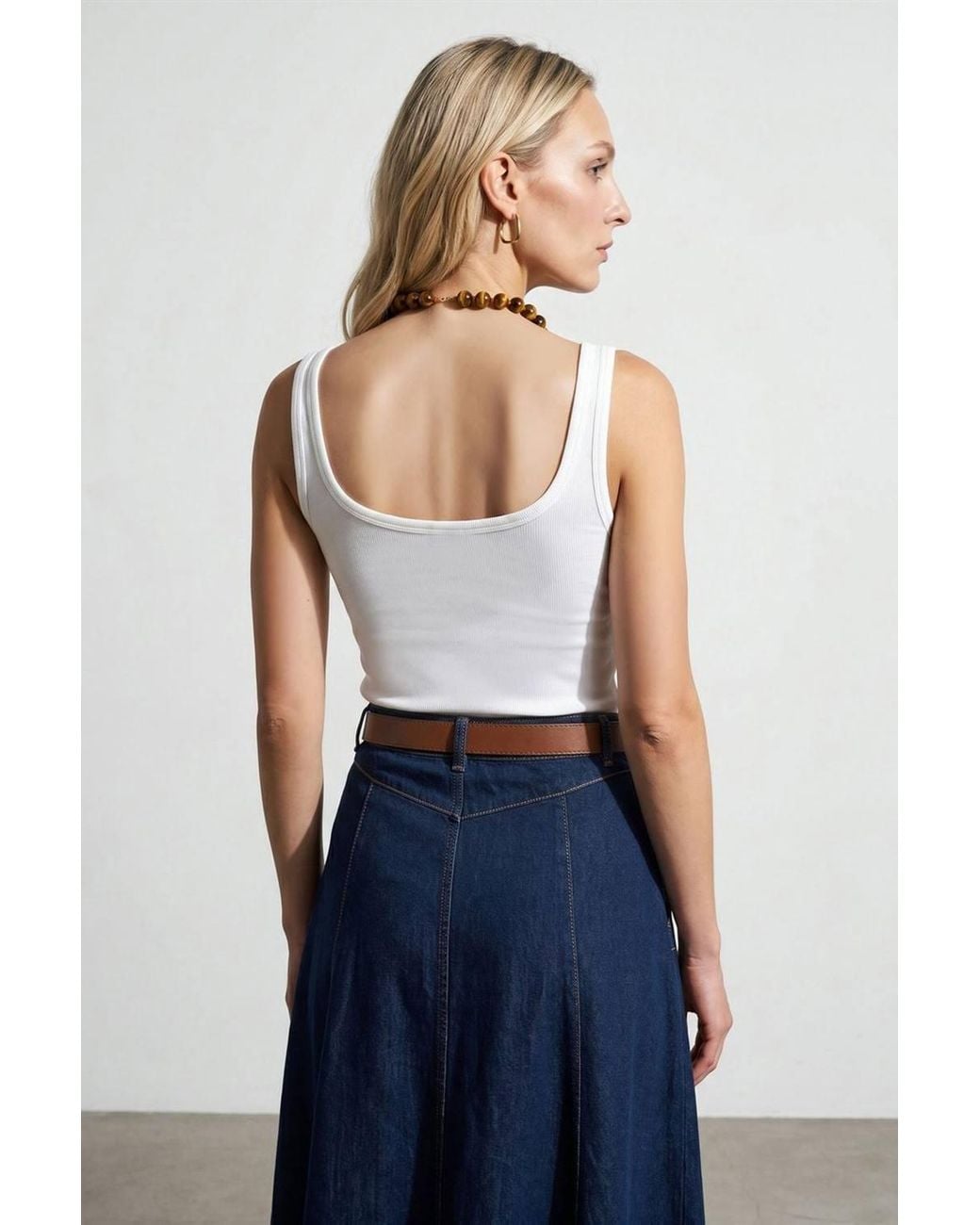 Dilvin Blue Slim Fit Sleeveless Jersey Cami Blouse