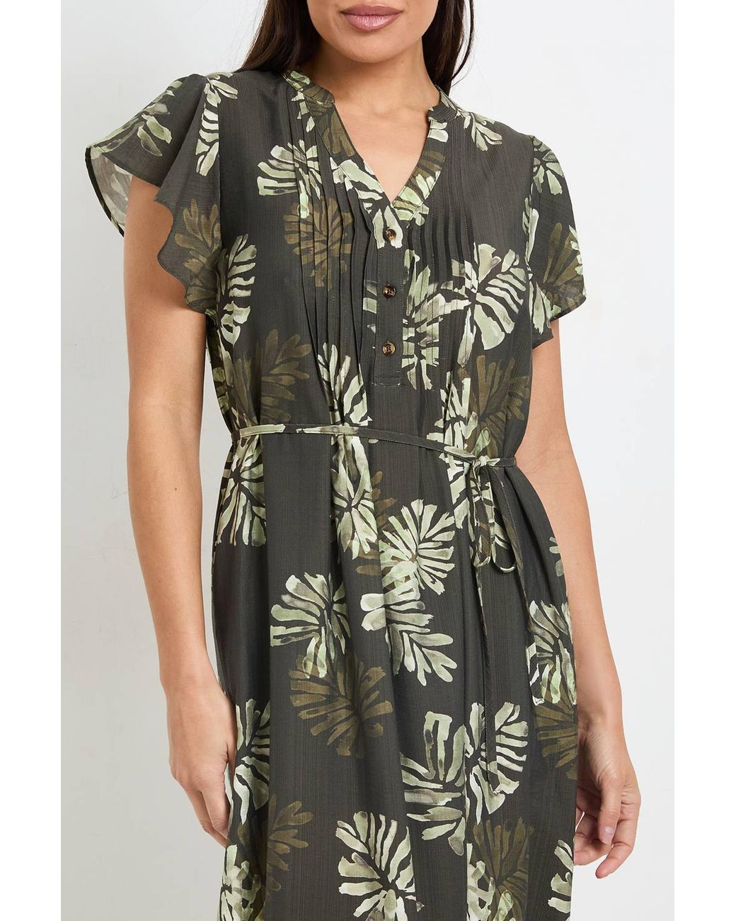 Wallis Green Palm Print Pintuck Maxi Dress