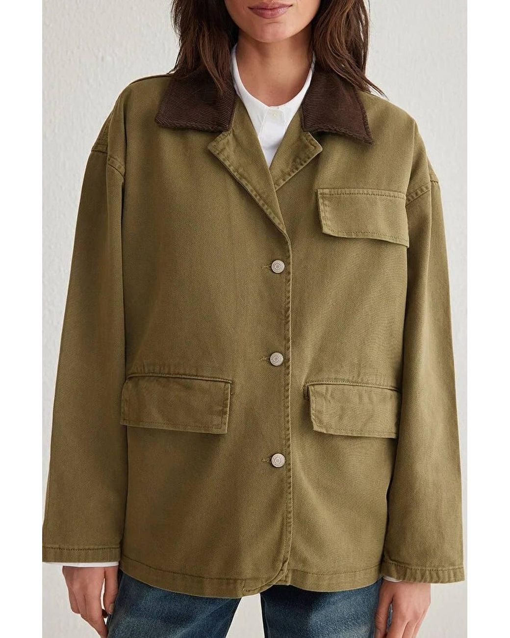 WOVCOR Brown Plain Collared Button Front Utility Jacket