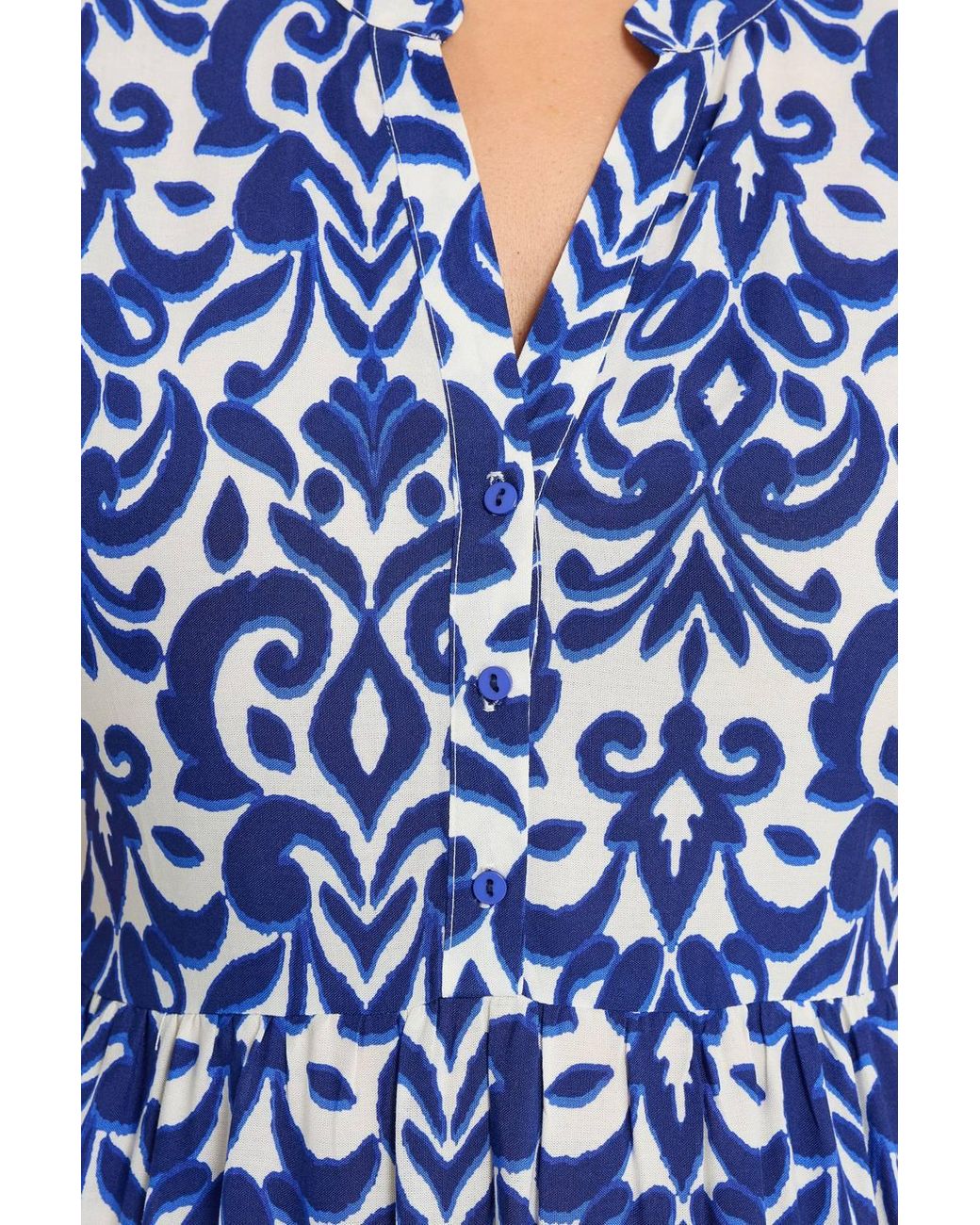 Yours Blue Abstract Half Placket Dress